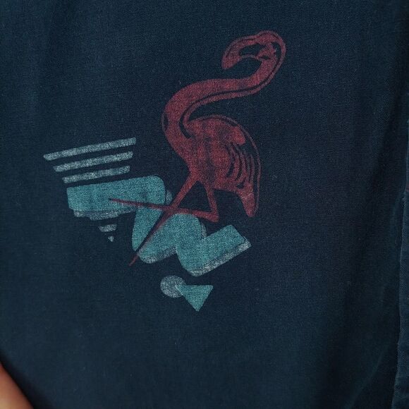 Broken Threads Button Down Blue Vtg Art Deco Pink Flamingo Shirt Med - Picture 2 of 8